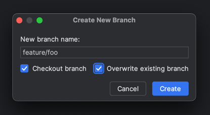 create new branch overwrite